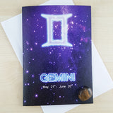 Gemini Zodiac Card with Tigers Eye Birthstone Crystal