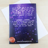 Leo Zodiac Card with Carnelian Birthstone Crystal