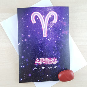 Aries Zodiac Card with Red Jasper Birthstone Crystal
