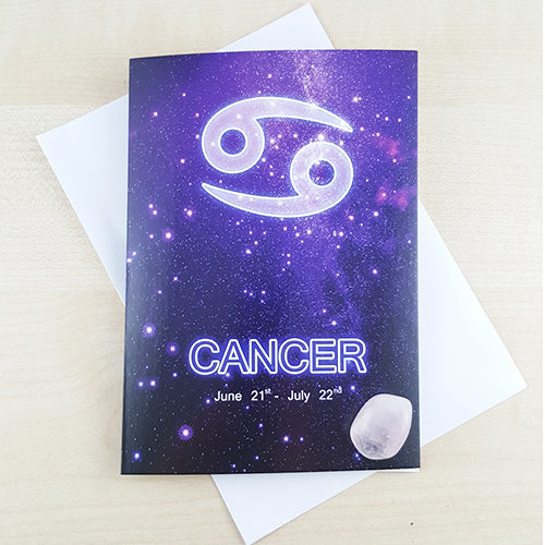 Cancer Zodiac Card with Rose Quartz Birthstone Crystal