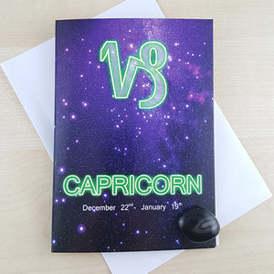 Capricorn Zodiac Card with Black Onyx Birthstone Crystal