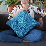 Cellular Star Blue Mandala Pillow