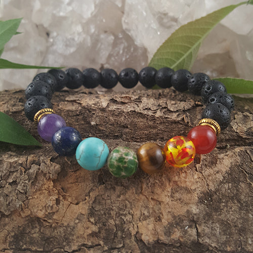 Crystal Lavabead Chakra Bracelet