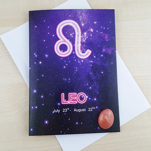 Leo Zodiac Card with Carnelian Birthstone Crystal