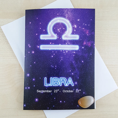 Libra Zodiac Card with Banded Agate Birthstone Crystal