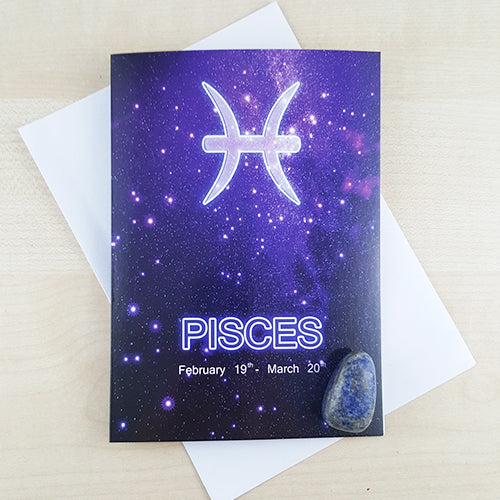 Pisces Zodiac Card with Lapis Lazuli Birthstone Crystal