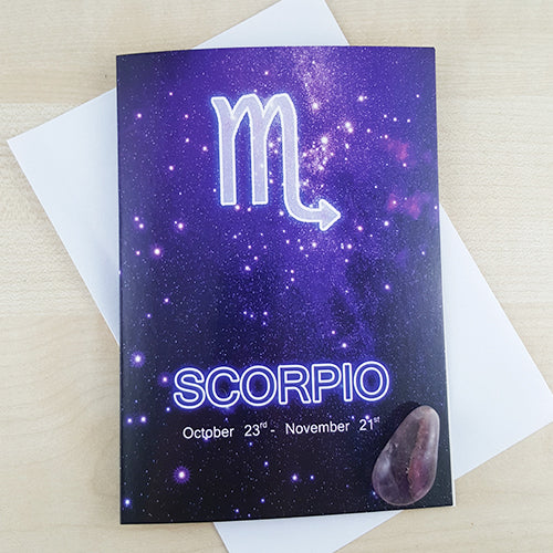 Scorpio Zodiac Card with Amethyst Birthstone Crystal